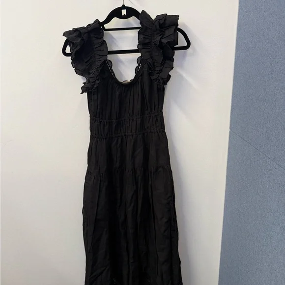 Ulla Johnson Black Ruffled Midi Dress - Picture 4 of 4